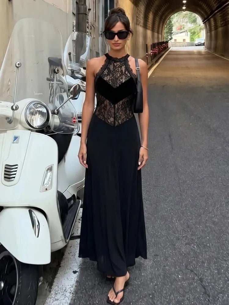 SOERA Lindsay Sheer Lace Halter Maxi Dress - Dress - SOERA-147203-DEF-OS-03619 Black XS