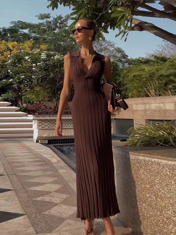 Lise Sleeveless Knitted Pleated Maxi Dress in Brown, for Women, SOERA Lise Sleeveless Knitted Pleated Maxi Dress in Brown, for Women, SOERA