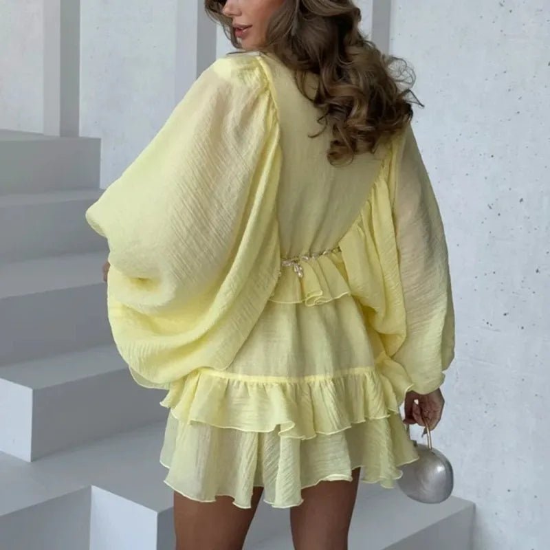 SOERA Marianna Pleated Ruffle Mini Dress - Dress -  Yellow XS
