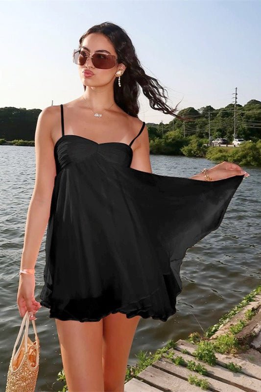 Mireille Off Shoulder Chiffon Mini Dress in Pink, Women's Off-Shoulder Lightweight Chiffon Mini Dress, Romantic Flowing, SOERA