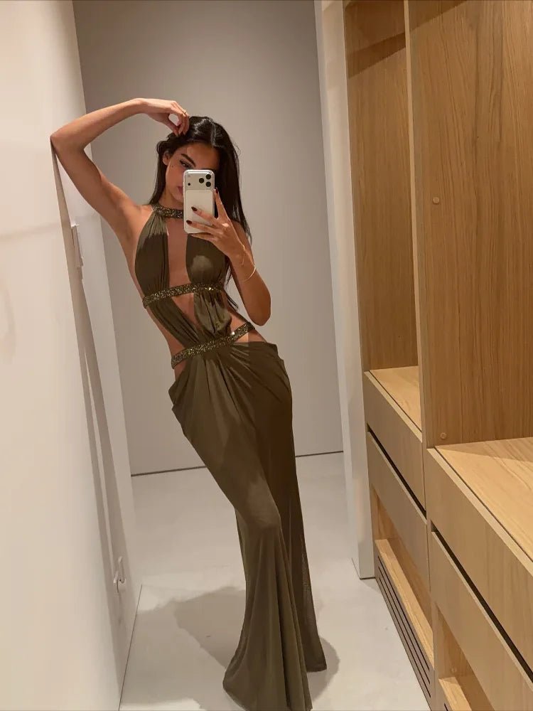 Rafaela Sequin Maxi Evening Dress in Teal, Women's Sequin Maxi Evening Dress, Hollow-Out Details Formal Gown, SOERA Rafaela Sequin Maxi Evening Dress in Teal, Women's Sequin Maxi Evening Dress, Hollow-Out Details Formal Gown, SOERA