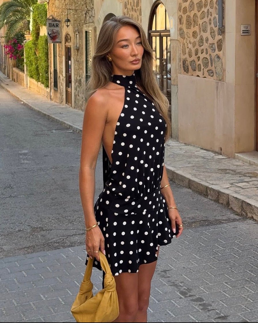 Serena Open-Back Polka Dot Halter Mini Dress Serena Open-Back Polka Dot Halter Mini Dress