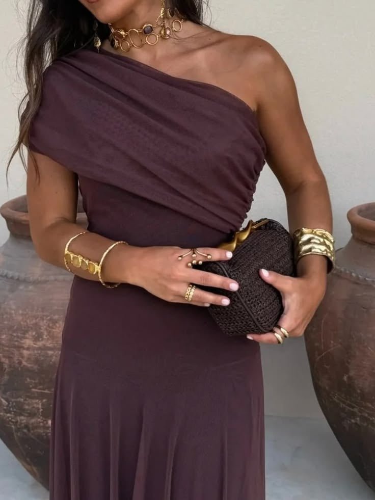 SOERA Sienna Off-Shoulder Ruched Maxi Dress - Dress - SOERA-616515-S-BROWN-71651 Brown S