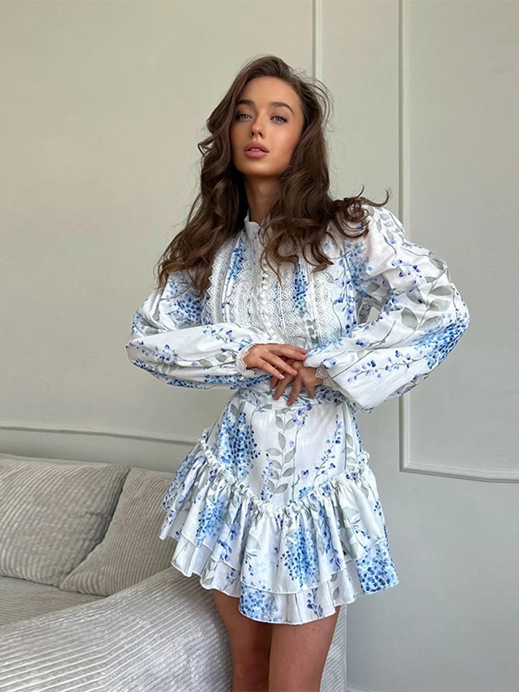 SOERA Sophia Belted Ruffle Mini Dress - Dress -  Blue M