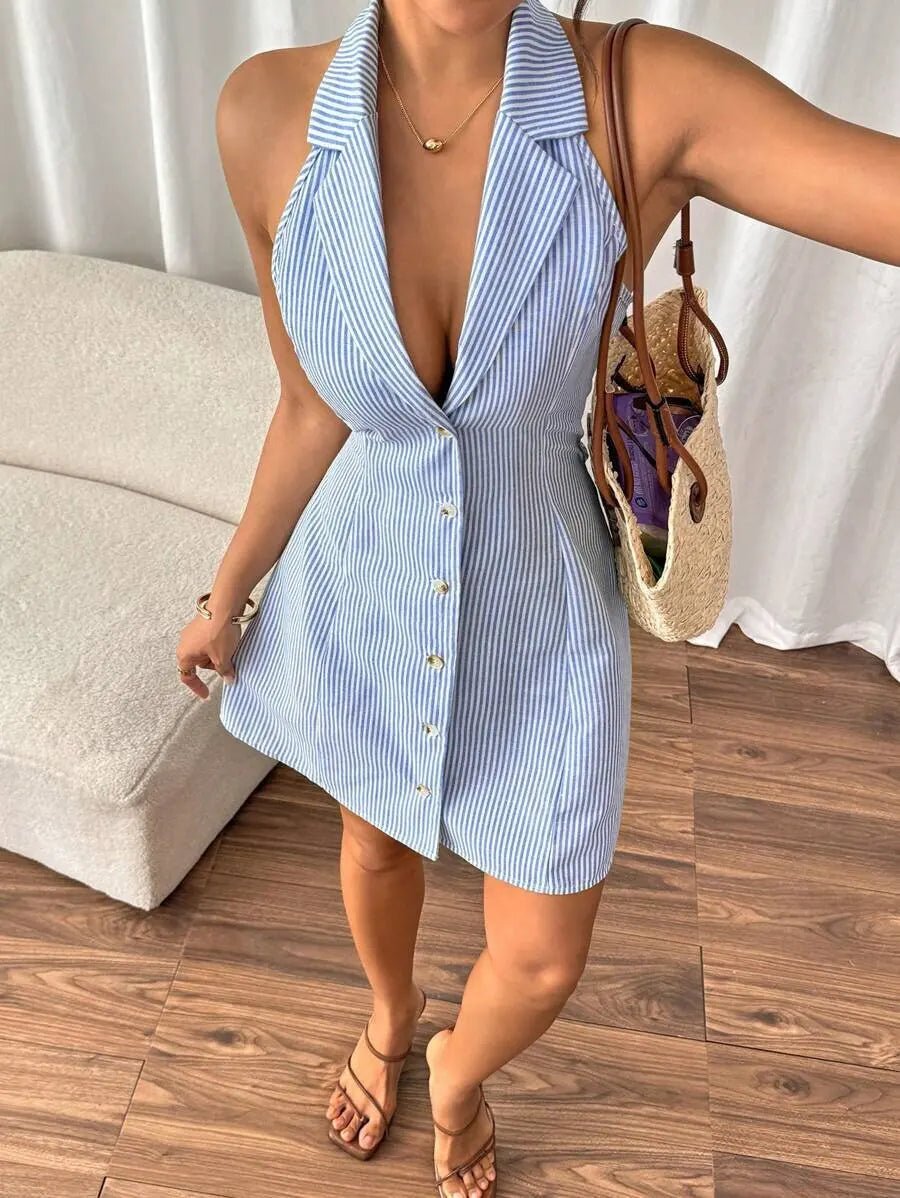 SOERA Sophia Butterfly Knot Backless A - Line Beach Dress - Dress -  Light Blue L