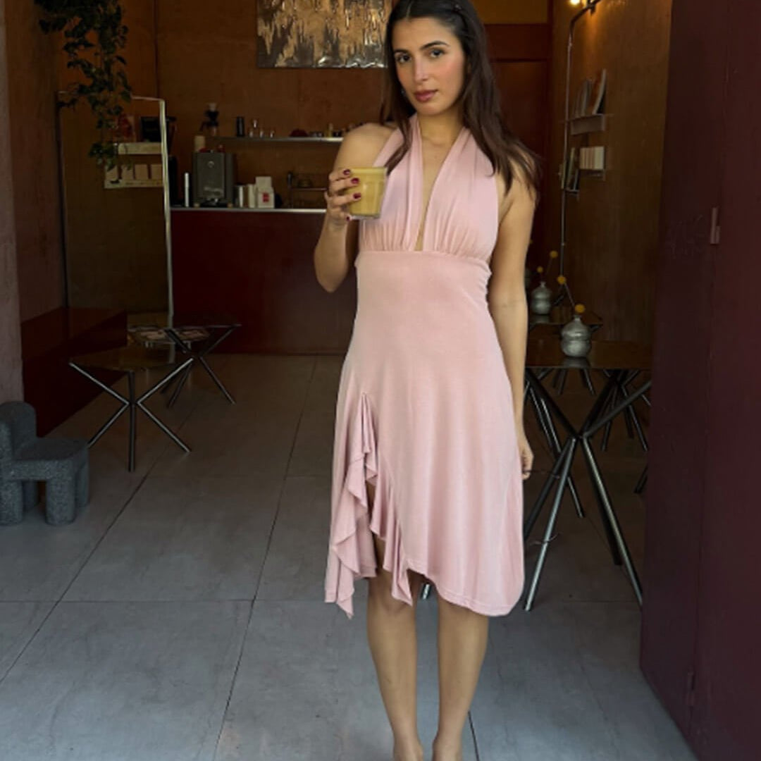 backless halter mini dress Stella Mini Dress in Pink, Women's Mini Dress, Sleeveless Party Cocktail Dress, Evening Clubwear for Women, SOERA