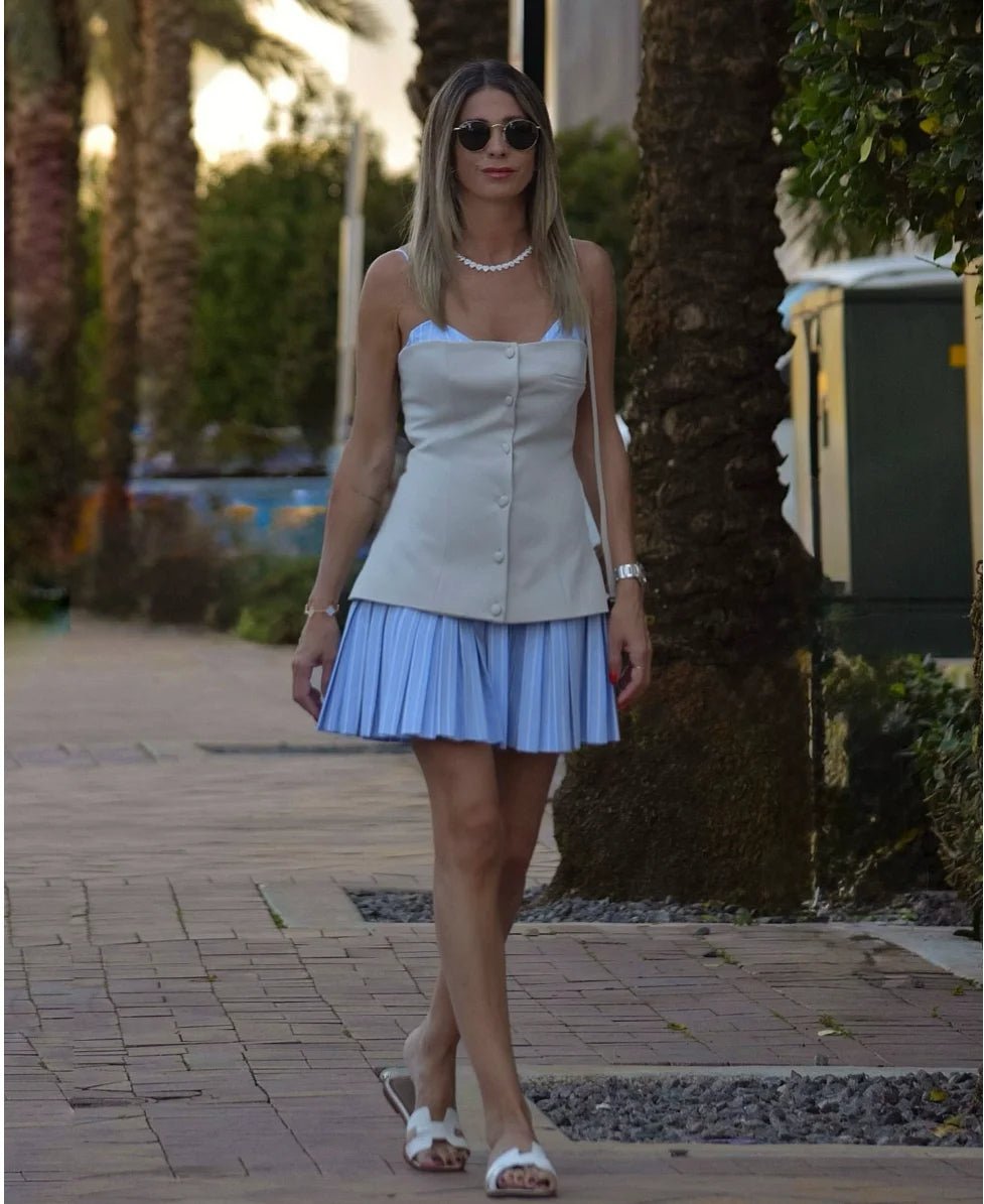 pleated corset mini dress Sarah Summer polka pleated corset mini dress