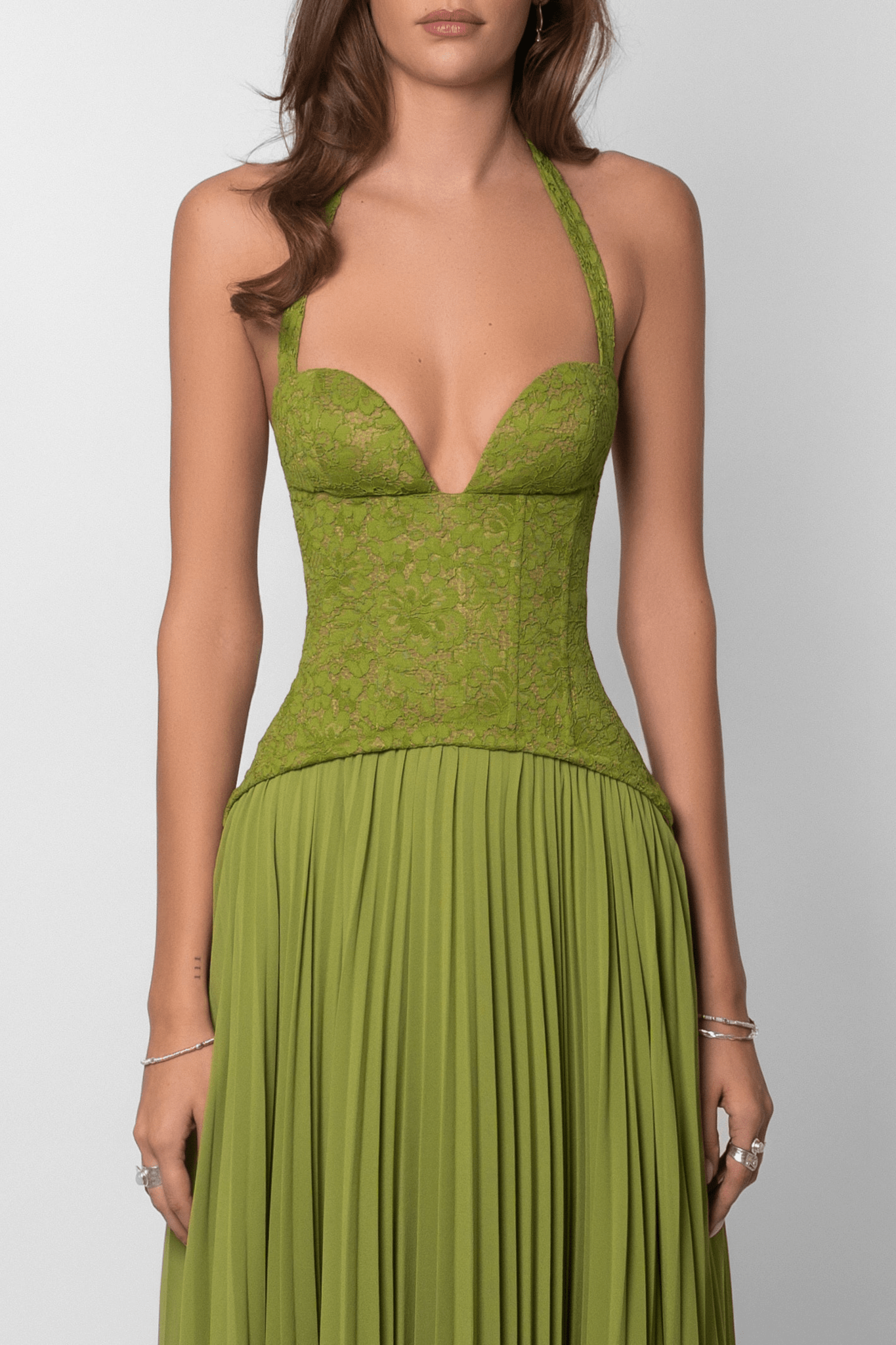SOERA Vivian Pleated Corset Maxi Dress - Dress -  Green S
