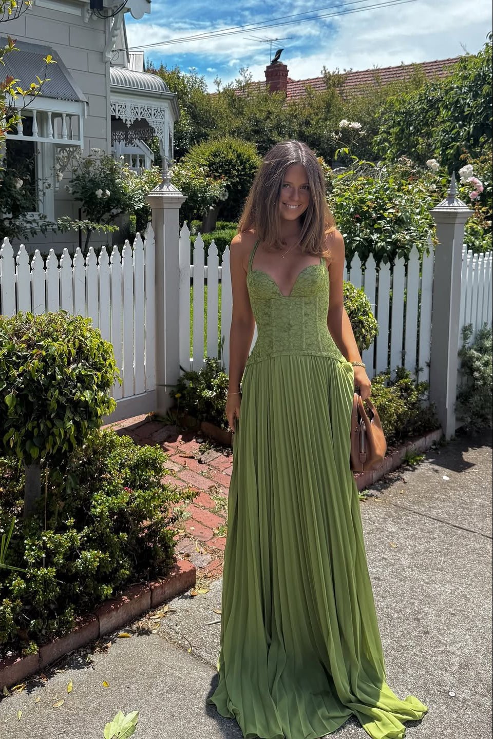 SOERA Vivian Pleated Corset Maxi Dress - Dress -  Green S