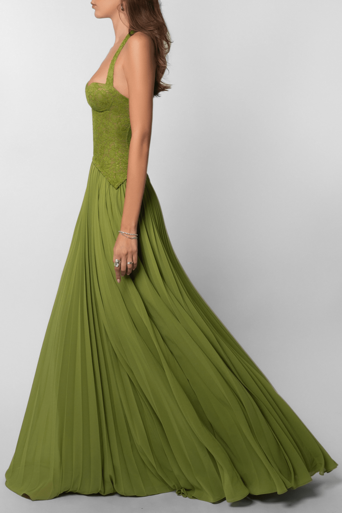 SOERA Vivian Pleated Corset Maxi Dress - Dress -  Green S