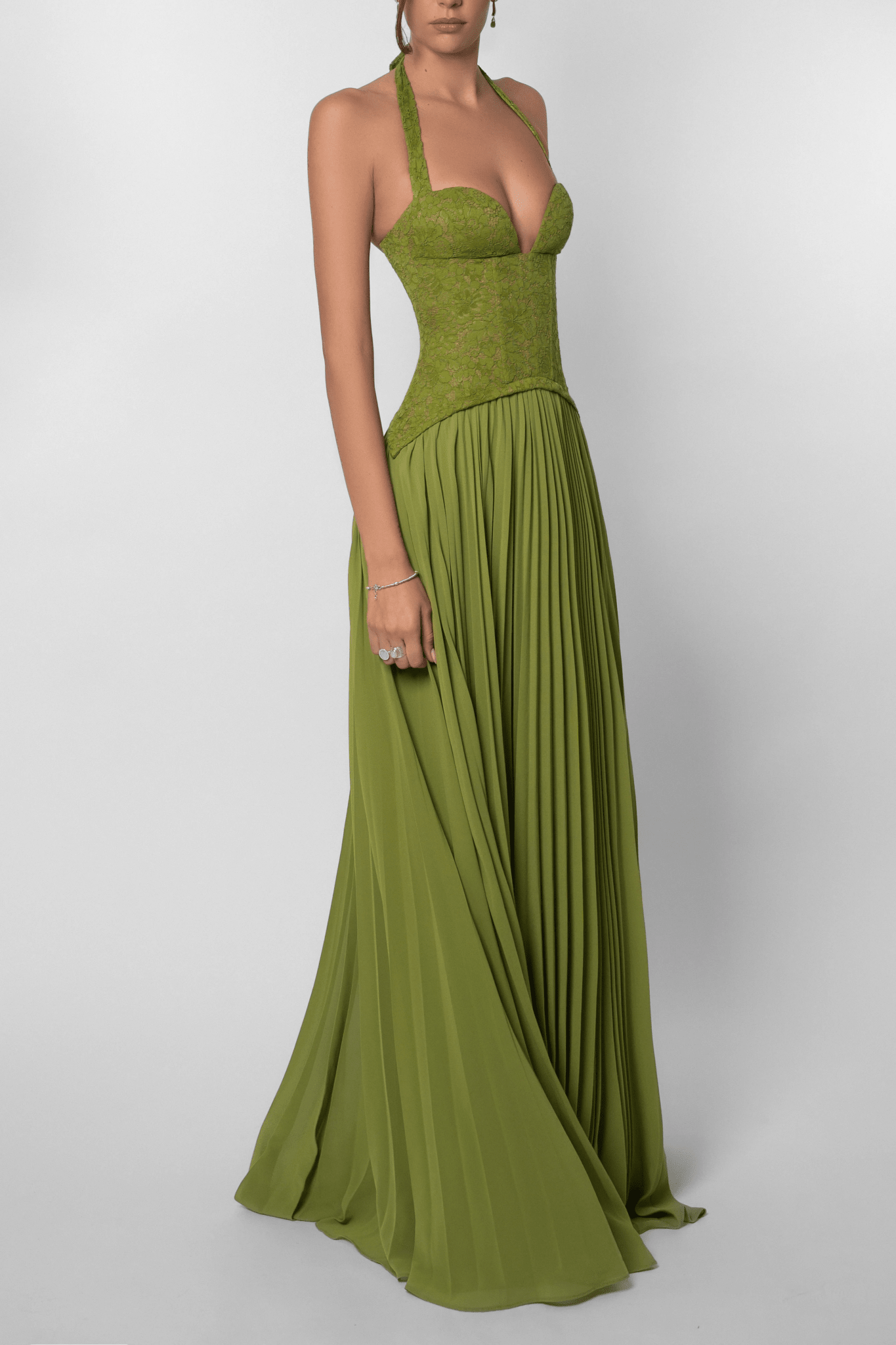 SOERA Vivian Pleated Corset Maxi Dress - Dress -  Green S