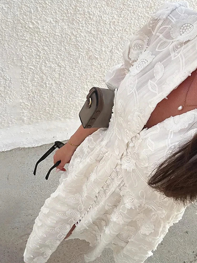 SOERA Wendy Embroidered Lace V - Neck Midi Dress - Dress -  White M