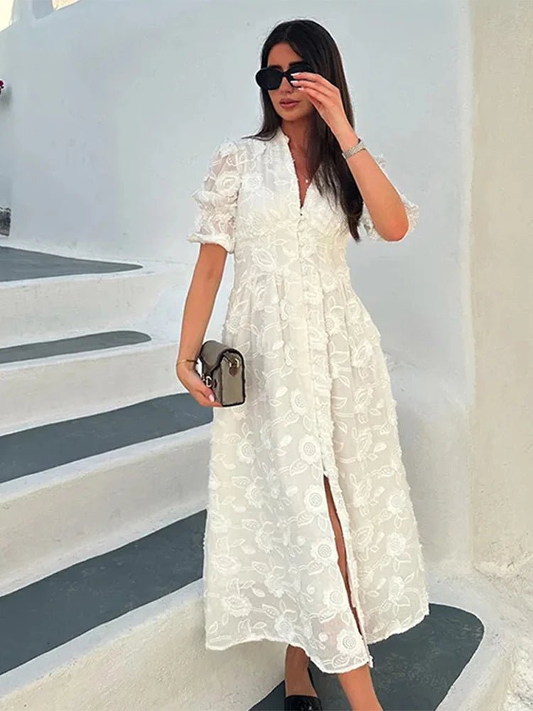 SOERA Wendy Embroidered Lace V - Neck Midi Dress - Dress -  White XS