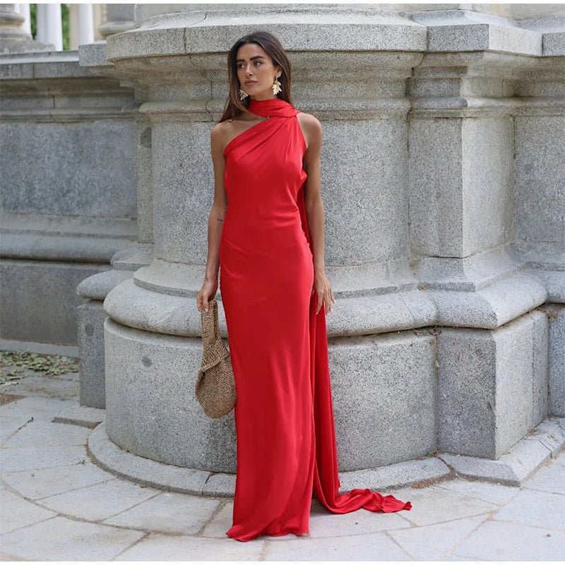 SOERA Yanna Halter Backless Satin Dress - Dress -  Red S
