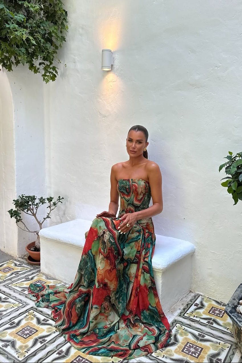 SOERA Zoe Strapless Abstract Print Maxi Dress - Dress - SOERA-206083-MUL-S-46595 Multicolor S