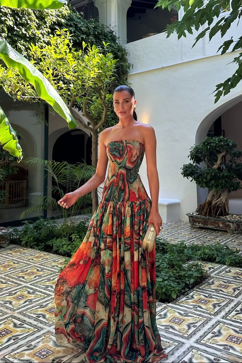 SOERA Zoe Strapless Abstract Print Maxi Dress - Dress - SOERA-206083-MUL-S-46595 Multicolor S