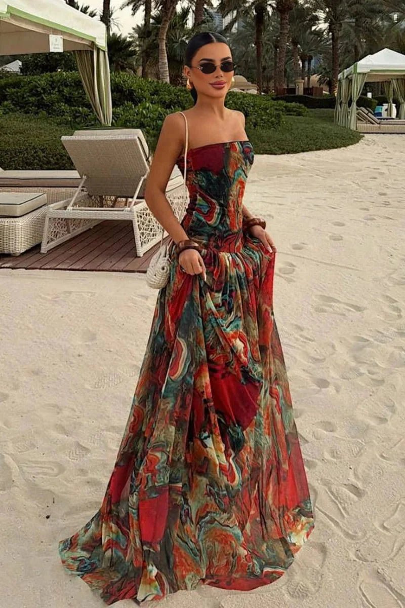 SOERA Zoe Strapless Abstract Print Maxi Dress - Dress - SOERA-206083-MUL-S-46595 Multicolor S