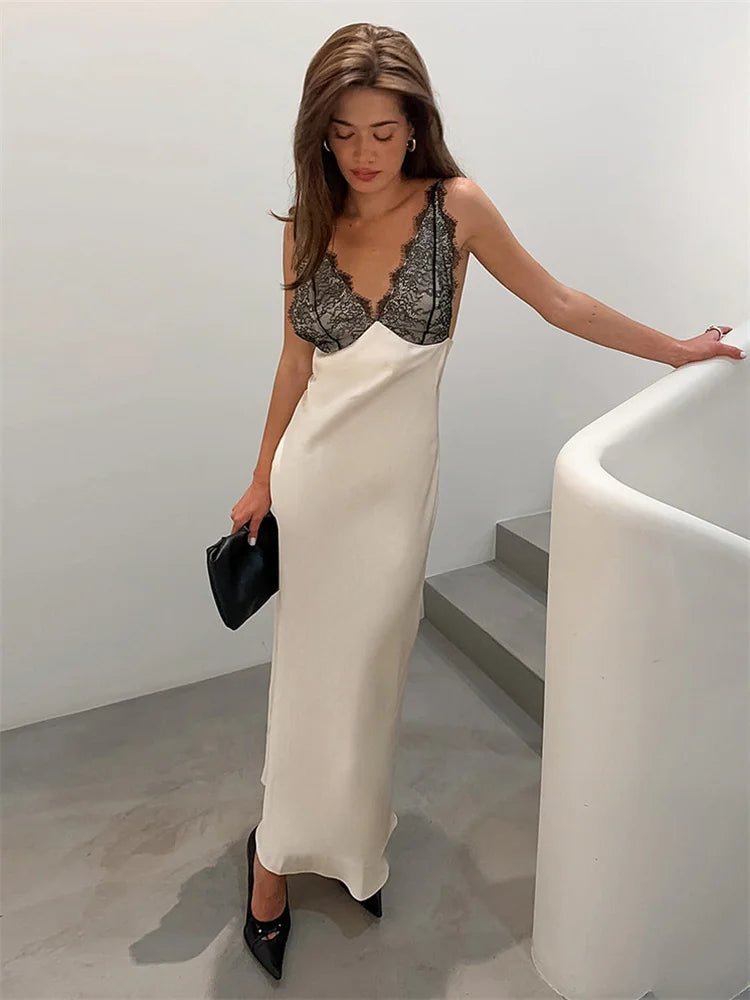 Ambre Lace V-Neck Patchwork Summer Dress in Beige, flirty V-Neck dress, romantic Summer dress, boho Patchwork dress, women's dress, Size M, SOERA