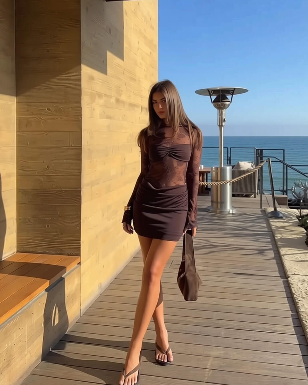 SOERA Angela Backless Lace Mini Dress - Dresses -  Brown M