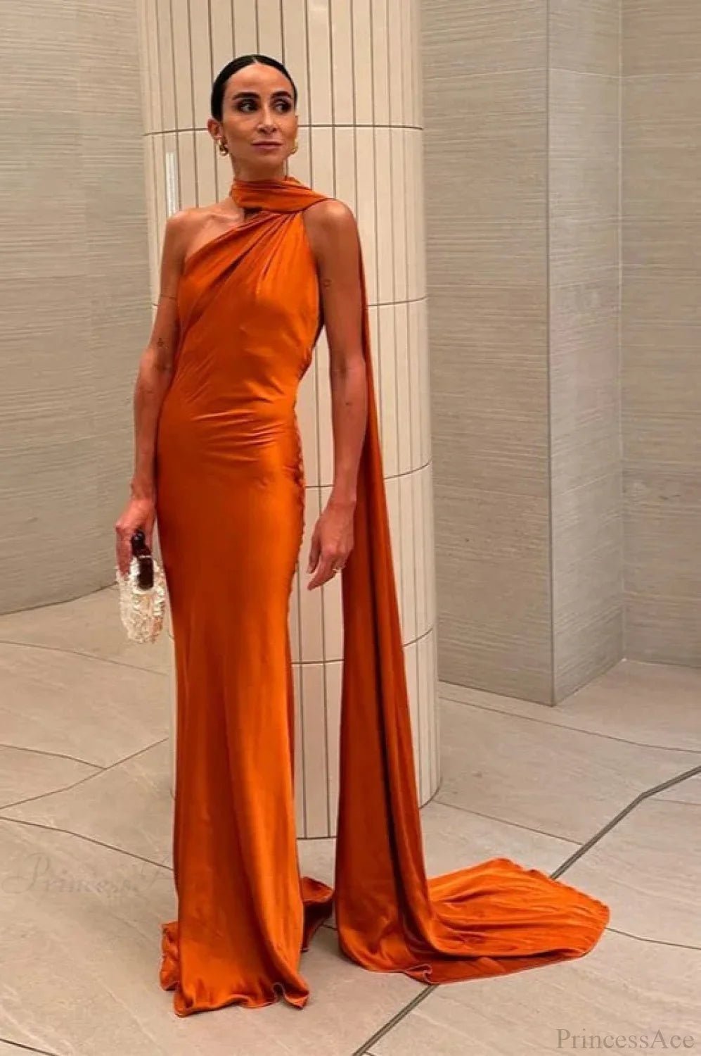 SOERA Beatrice Halter Backless Silk Satin Maxi Dress - Dresses -  Orange S