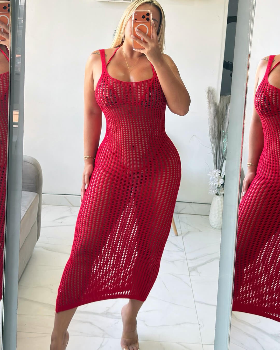 SOERA Beatrice Open Back Knitted Boho Cover Up Dress - Dresses -  Red S