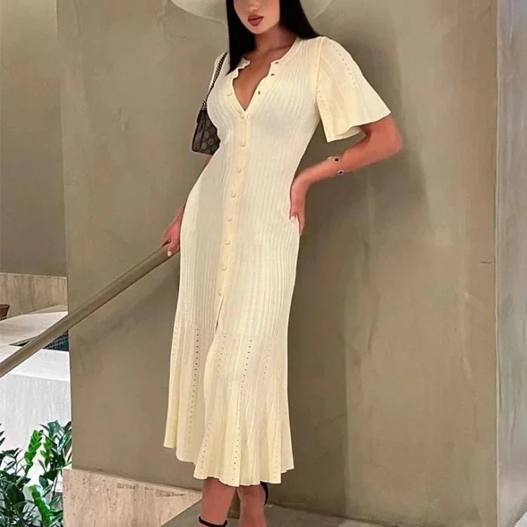 white bell sleeve midi dress Wrenna Bell Sleeve Knit Maxi Dress White