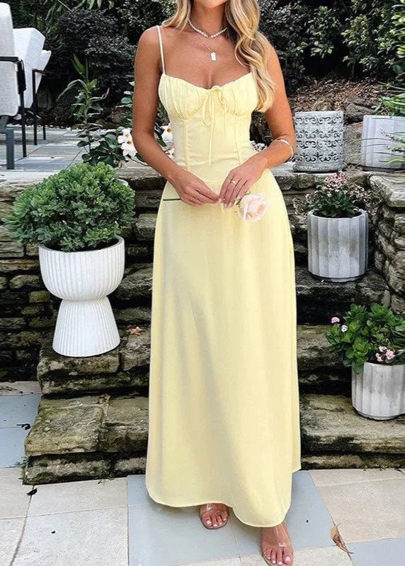 Bianca Corset Bodice Maxi Dress in Yellow, Women's Corset Bodice Maxi Dress, Spaghetti Strap, Size XL, SOERA