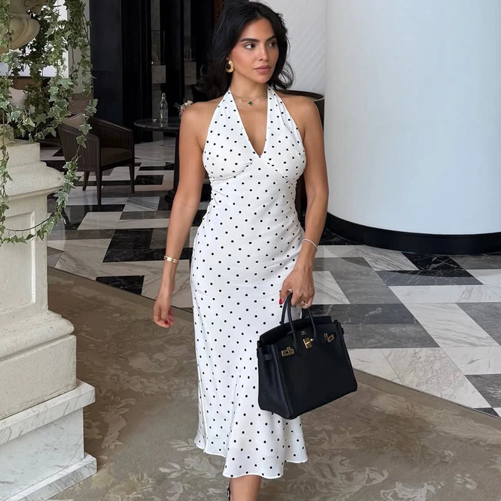 SOERA Bianca Polka Dot Halter Maxi Dress - Dresses -  White XS