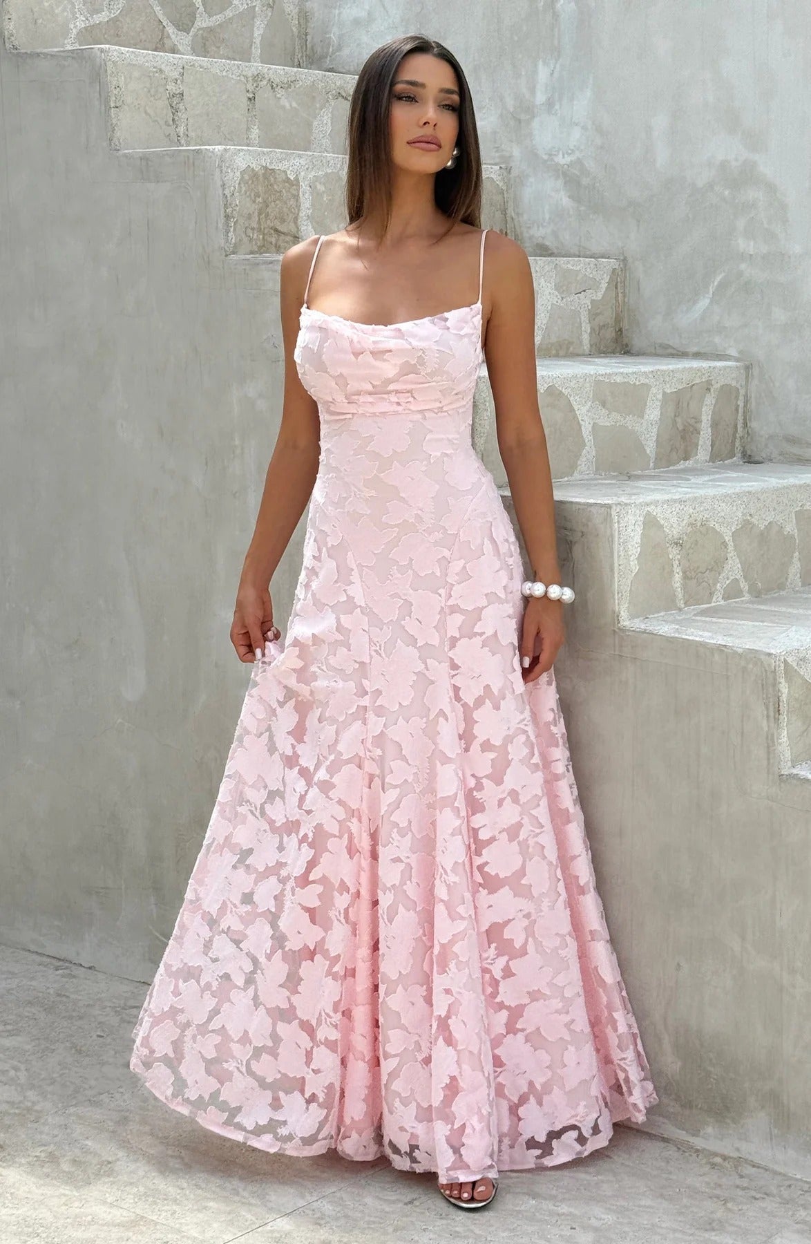 Brielle Sleeveless Floral Maxi Dress in White, garden wedding guest dress, romantic Sleeveless dress, flirty Maxi dress, women's dress, Size S, SOERA