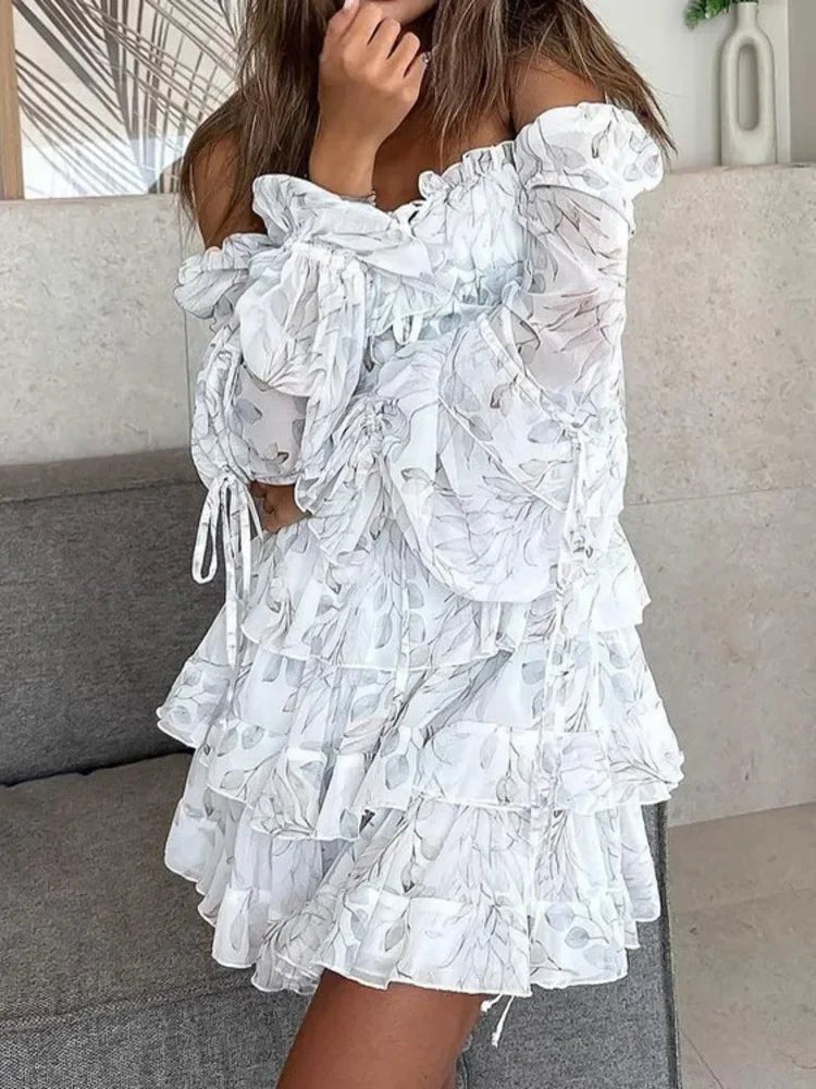 Cate Square Neck Puff Sleeve Mini Dress in White, flirty Mini Dress with Puff sleeves, cute Square neckline dress, women's dress, SOERA
