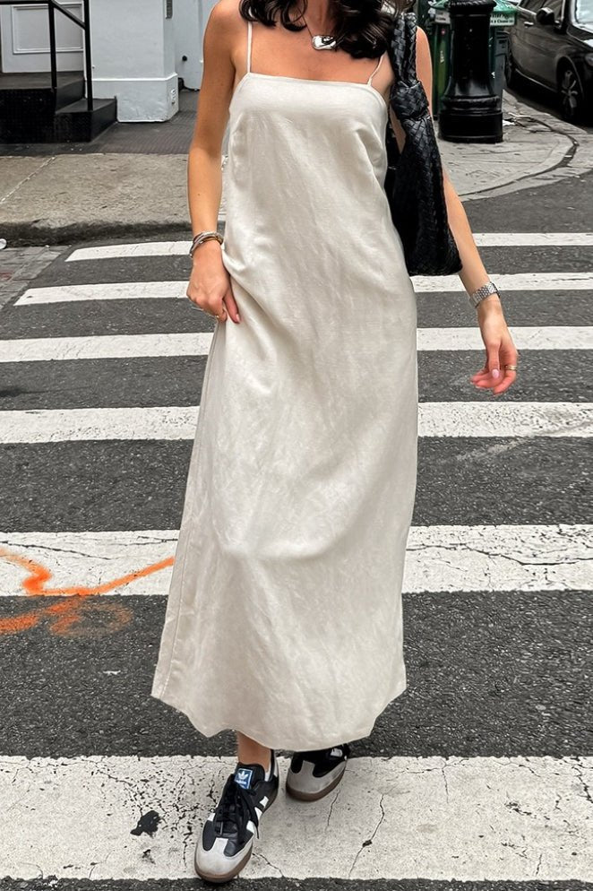 SOERA Charmaine Square Neck Loose - Fitting Maxi Dress - Dresses - CP1775516058237117698 Beige M