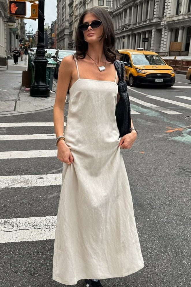 linen square neck maxi dress Green Linen Maxi Dress For Women, Sleeveless Square Neck Long Linen Dress With Smocked Bodice And Waist Tie, Elegant Summer Linen Outfit