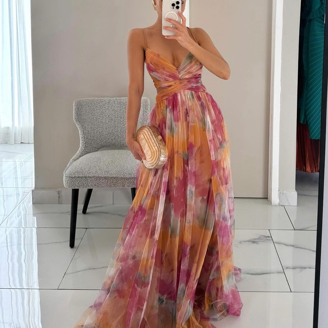 Dahlia Floral Tulle Maxi Dress in Orange, summer 2026 dress, Floral Tulle Maxi dress, garden party dress, women's dress, SOERA