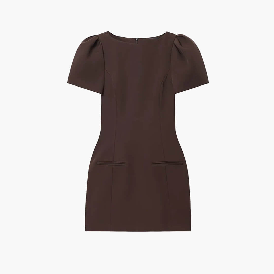 brown puff sleeve mini dress Mustard Seed Valentina Latte Brown Puff Sleeve Mini Dress - Size L