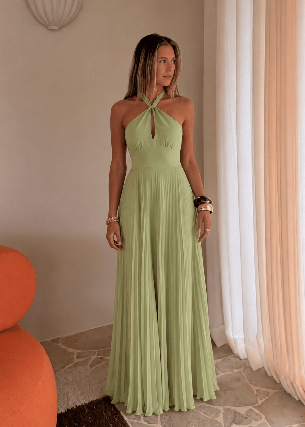 SOERA Georgia Halter Pleated Maxi Dress - Dresses -  S