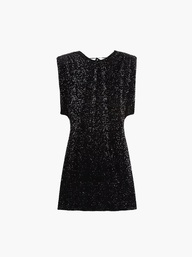 Gillian Glitter Mini Dress in Black, Women's Glitter Sequin Mini Dress, Faux Velvet Party Dress, Structured Silhouette Cocktail Dress for Women, SOERA Gillian Glitter Mini Dress in Black, Women's Glitter Sequin Mini Dress, Faux Velvet Party Dress, Structured Silhouette Cocktail Dress for Women, SOERA