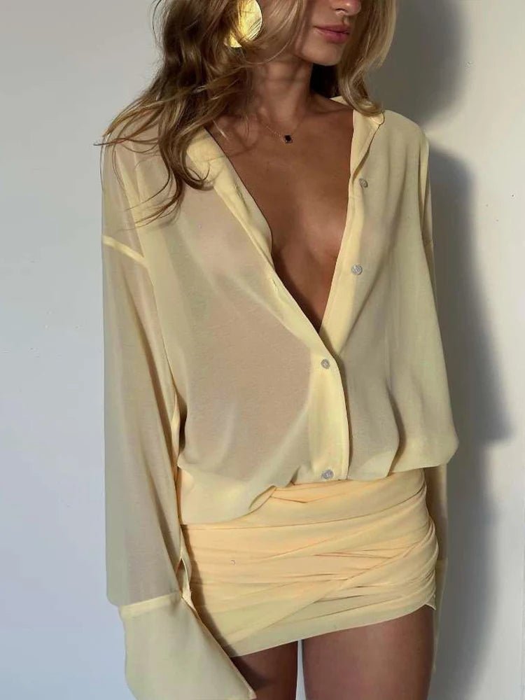 SOERA Heidi Long Sleeve Shirt Dress - Dresses - IT1771188465067515463 Yellow S