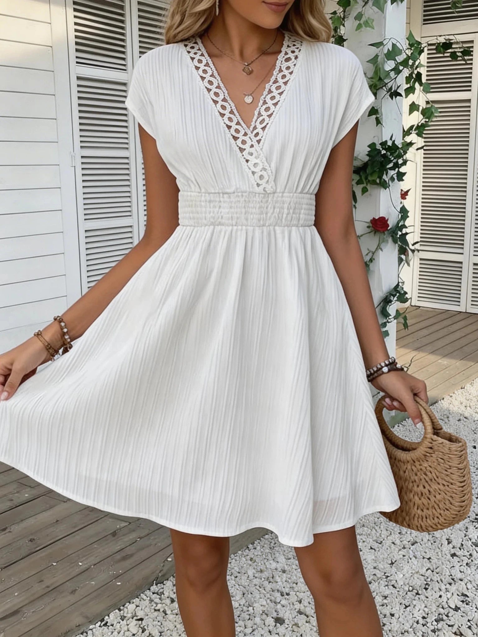 french lace cocktail dress White Lace Midi Dress French Style Elegant Wedding Bridal Guest Dress Van Atelier
