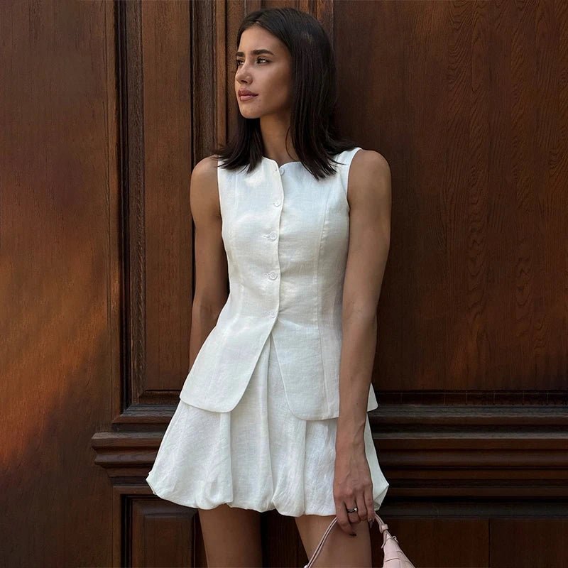 SOERA Imani Elegant Vest Skirt Set - Dresses -  White S