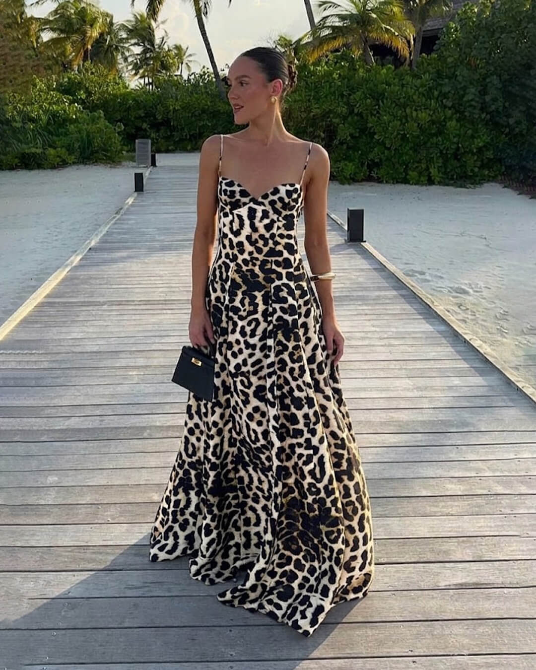 Imogen leoparda apdrukāta maxiskleitne ar spageti piekarēm