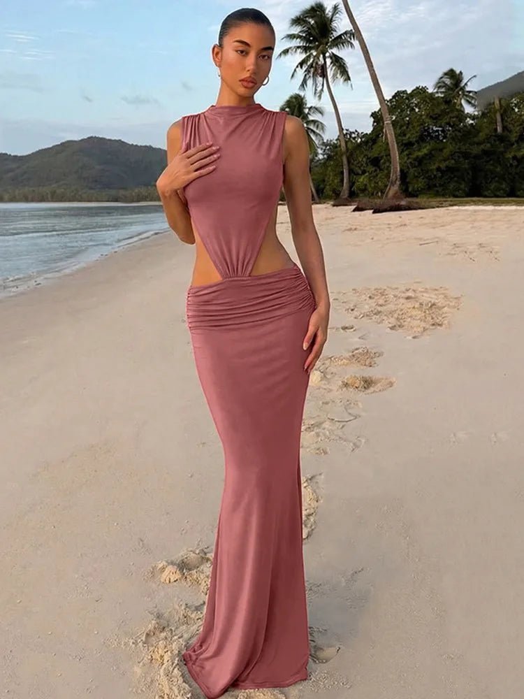 cutout backless maxi dress Sleeveless Venezia Deep V-Neck, Kaylee Maxi Dress in Black, Size L,