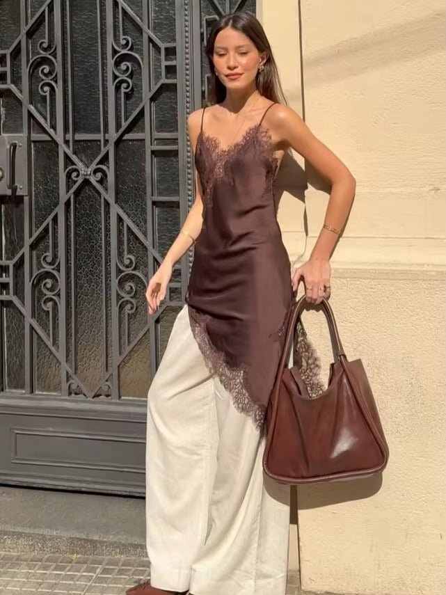 SOERA Kara Asymmetric Satin Mini Dress - Dresses - 1005009973435965-;zz1763048696673023127 Brown S