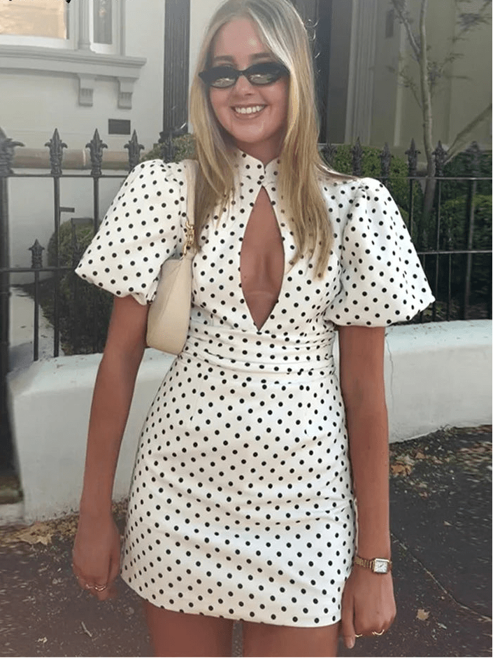 SOERA Kathy Cut Out Polka Dot Mini Dress - Dresses - 1005011758398480-;YX1774621567487523758 White M