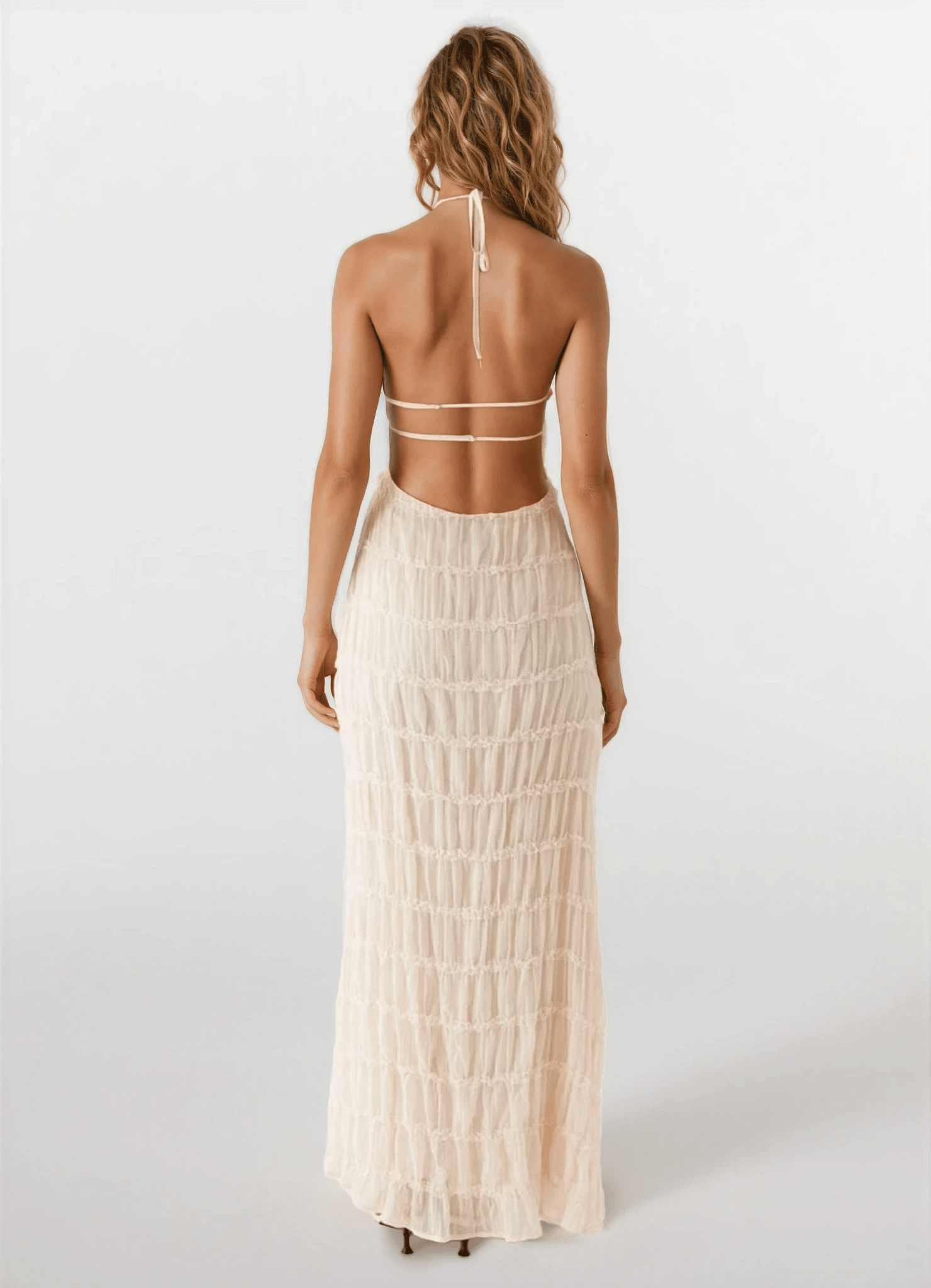 SOERA Leslie Backless Sculpted Texture Maxi Dress - Dresses -  Cream L