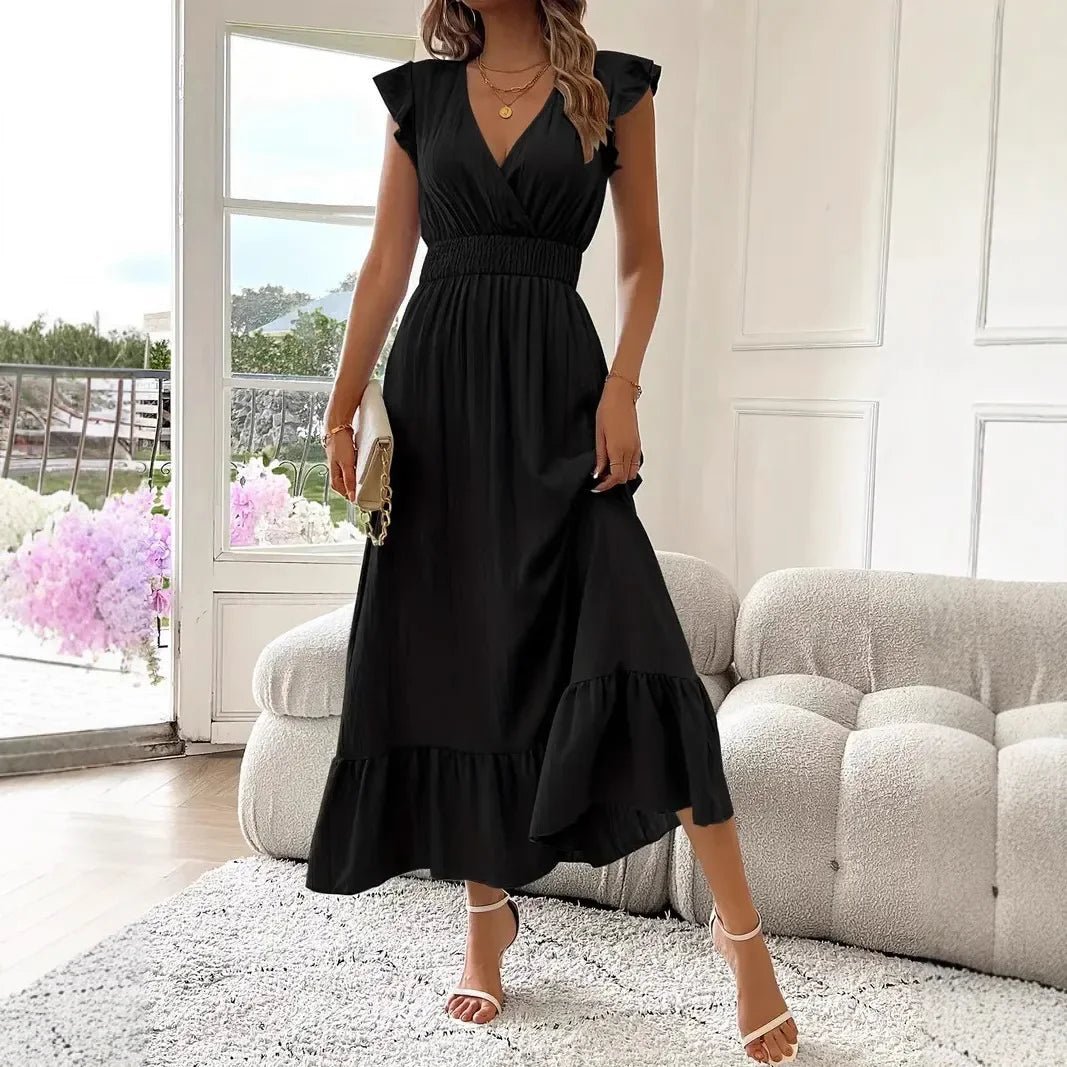 SOERA Livia Black V-Neck Ruffle Swing Dress - Dresses -  Black S