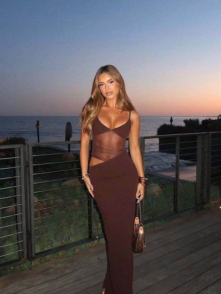 SOERA Lorraine Sheer Cutout Maxi Dress - Dresses -  Brown XS