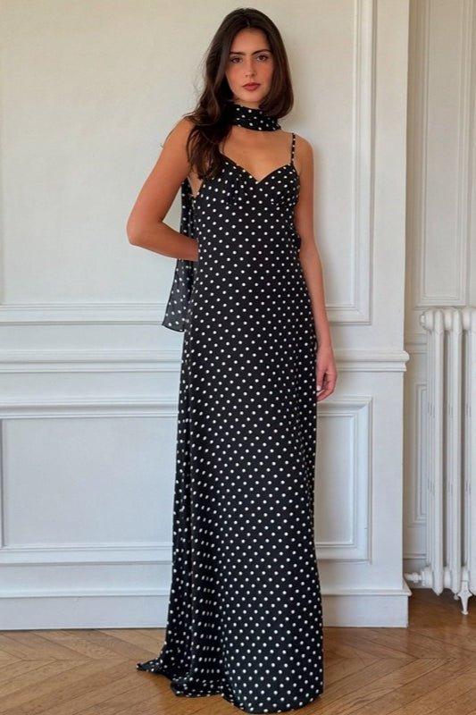 polka dot backless dress Polka Dot Halter Backless Maxi Dress XF251330