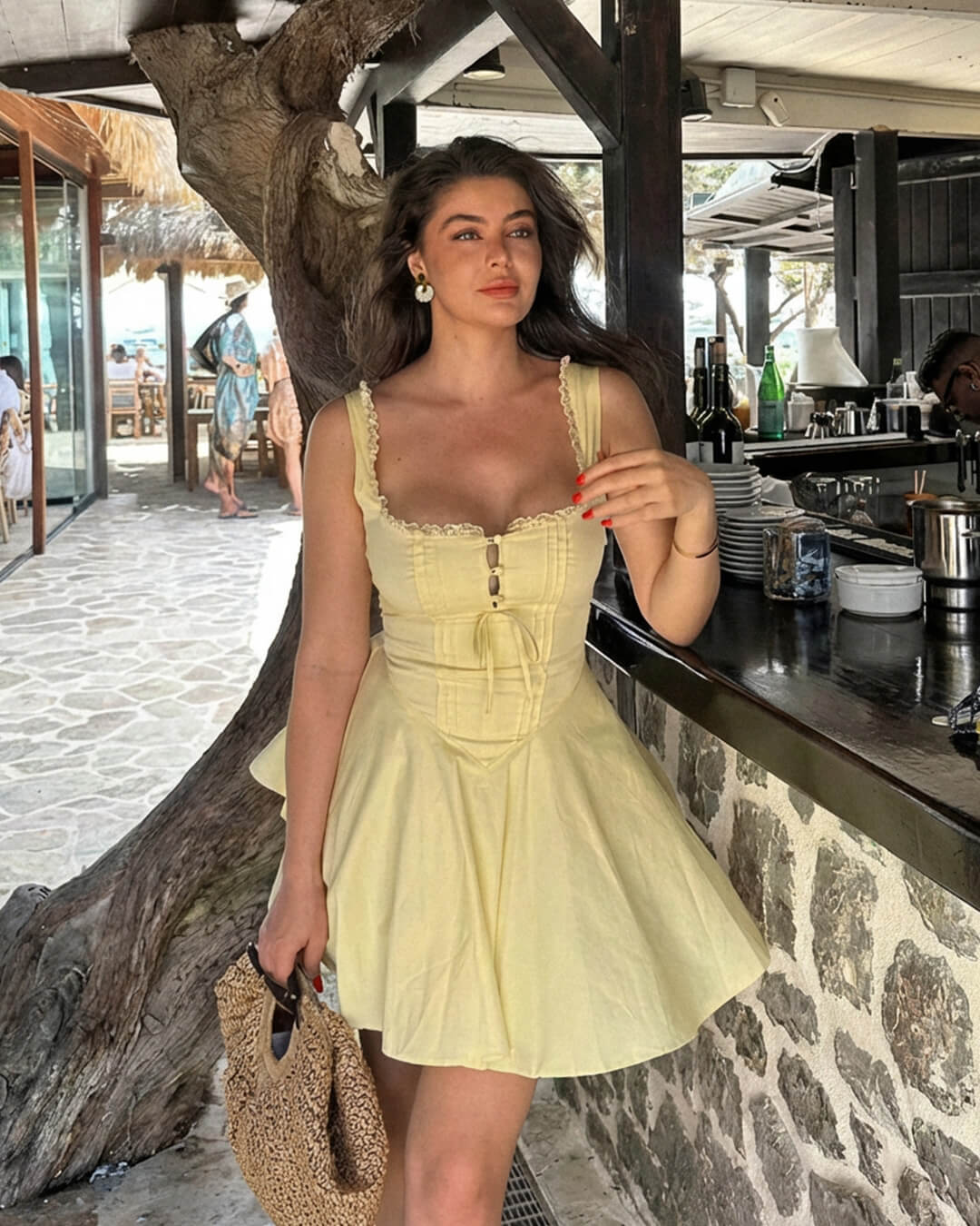 SOERA Rosa Lace - Up Back Mini Dress - Dresses - 1005008153154786-;Qr1771252461189804822 Yellow S