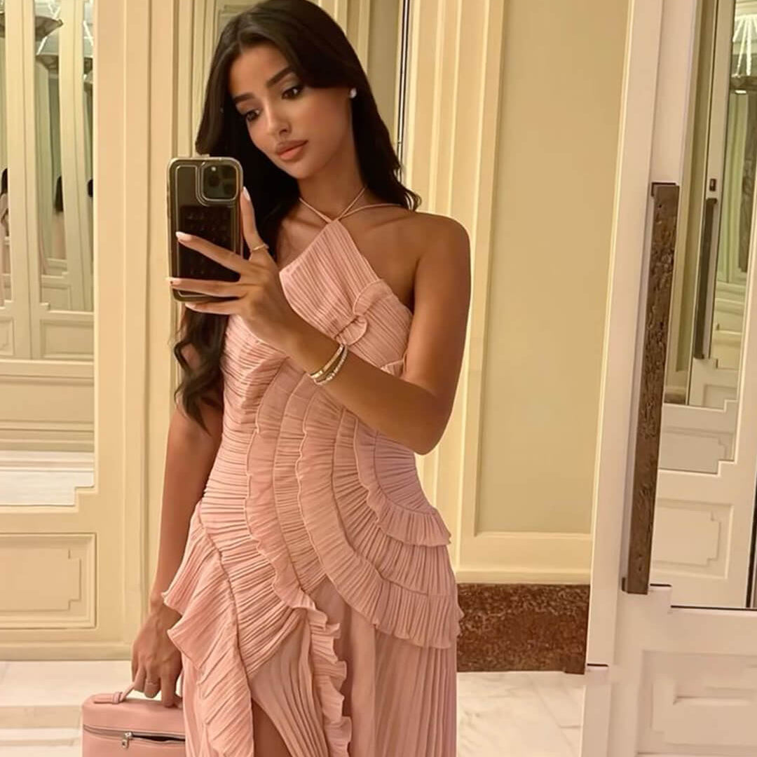 Ruffa Strap Ruffled Tule Dress in Pink, Women's Ruffled Tulle Dress, Formal Evening Gown for Women, SOERA Ruffa Strap Ruffled Tule Dress in Pink, Women's Ruffled Tulle Dress, Formal Evening Gown for Women, SOERA