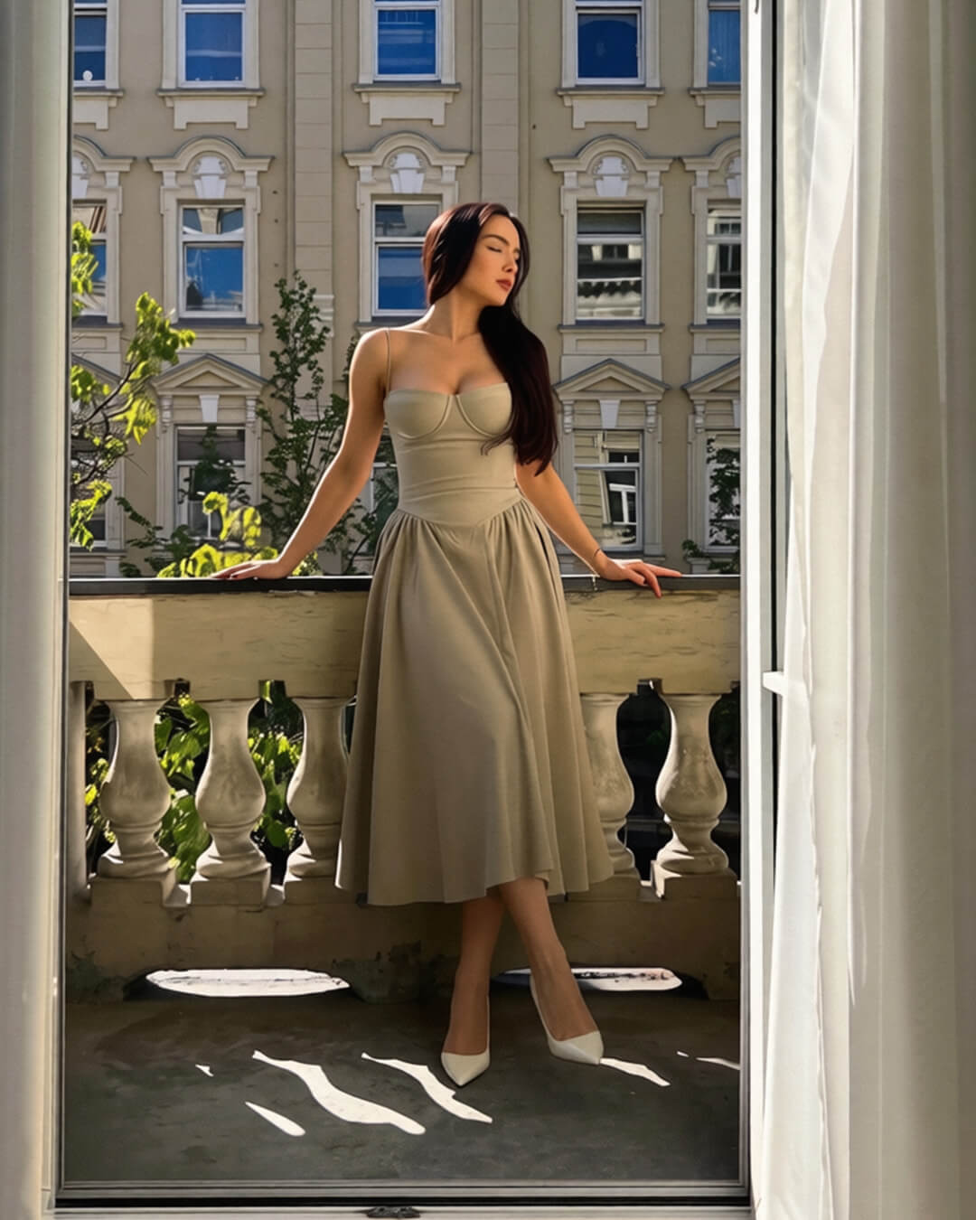 SOERA Sylvia Sleeveless Strap Midi Dress - Dresses - WU1774532669738915515 Beige S